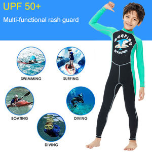 Boys swimwear quick dry children long sleeve swimsuit kids rash guard sun protection boys full body diving suit breathable swim suit one-piece bathing suit for surfing swimming training