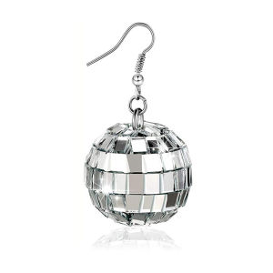 shiqinbaihuo 1 cặp 70S màu bạc sáng bóng Disco Ball dangle Bông tai cho phụ nữ mát mẻ đồ trang sức thời trang retro vòng thả bông tai