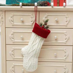 GAOSU Ông già Noel Tất Giáng Sinh dệt kim Cáp Dung lượng lớn Túi treo Giáng sinh Túi quà Màu xanh lá cây Đồ trang trí treo cây thông Noel Đạo cụ chụp ảnh