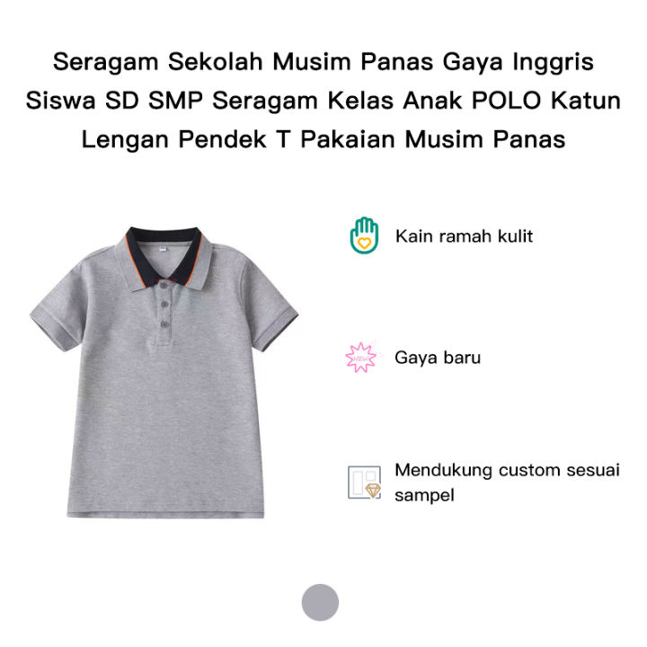 Seragam Sekolah Musim Panas Gaya Inggris Siswa SD SMP Seragam Kelas Anak POLO Katun Lengan Pendek T Pakaian Musim Panas