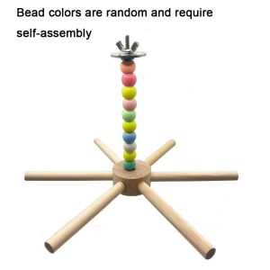 Colorful Beads Rotating Bird Perch Toy Large Size Wood Hanging Bird Stand Durable Detachable Windmill Swing Parrot Toy for Pet Birds