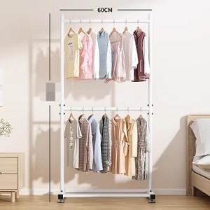 GANTUNGAN BAJU BESI 2 TINGKAT KOREAN TANPA RODA  60X160X35 MIDORI GANTUNGAN KEREN KOKOH BANGET BEBAN 75 KG KAMAR RAK GANTUNGAN WALK IN CLOSET BAJU TAS SEPATU BERDIRI TERBUKA VIRAL MODERN SHENAR