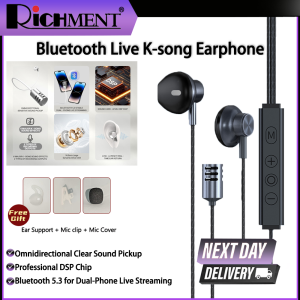 RICHMENT Dual-Sound Card Wired Singing Headset for Karaoke Hi-Fi Sound Quality In-Ear Headset with Ear Monitors Noise-Canceling Sound Card for Live Streaming and Mobile Devices