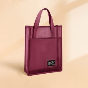 UUMIR Nylon Mesh Handbags Solid Color Lightweight Tote Bag  Vertical Reusable Student Book Bag School Supplies