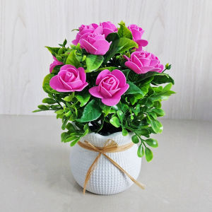 Tanaman Hias Pot Artificial Rose Flower Ornamen Hiasan Rumah Bunga Mawar Plastik Buatan COD PBP164
