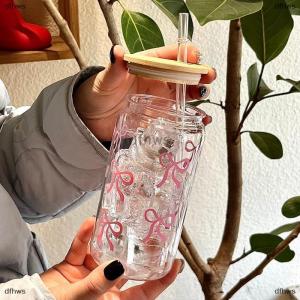 [COD] dfhws 500ml Bow Plastic Water Cup Mason Jar Shaped Water Bottle With Lid And Straw For Iced Coffee Juice Drink Cup Gift
