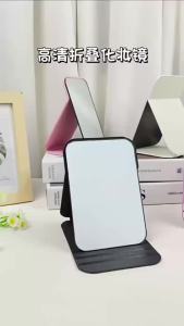 Gương gấp mini độ phân giải cao Gương da để bàn gấp gọn Gương trang điểm để bàn gấp gọn bằng da PU