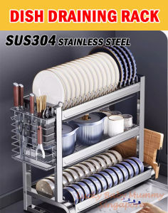 SUS304 Stainless Steel Dish Draining Rack Anti-rust Kitchen Sink Shelf Storage Rack Kitchen Organiser Cutlery Drainer/Rainbow Culture