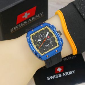 JAM TANGAN PRIA SWISS ARMY TALI KARET - JAM TANGAN KASUAL PRIA CHRONO VARIASI TANGGAL AKTIF / JAM TANGAN PRIA WATER RESIST FREE BOX DAN BATERAI CADANGAN
