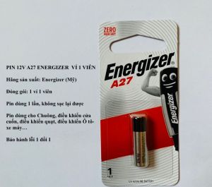 Vỉ 1 viên Pin 12V A27 Energizer LOẠI TỐT dùng cho Chuông điều khiển Cửa cuốn Pin - VPP Bảo An