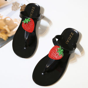MANXIXI Fashion Women Flip Flop Bohemian Style Beautiful Strawberry Jelly Flat Slippers (Size 36-41)