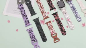 Wearlizer 2 Packs Floral Engraved Compatible with Watch Bands Women Cute Two-Tone Soft Silicone Strap for iWatch Series 11 10 9 8 7 6 5 4 3 SE/Ultra 3 2 1 38/40/41/42/44/45/46/49mm