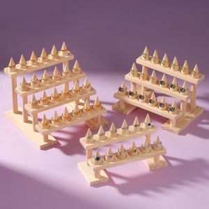 OUREAL 2/3/4 lớp Giá đỡ trưng bày nhẫn Gỗ Hình nón Người tổ chức nhẫn  Bền bỉ Khay đựng nhẫn Cửa hàng trang sức