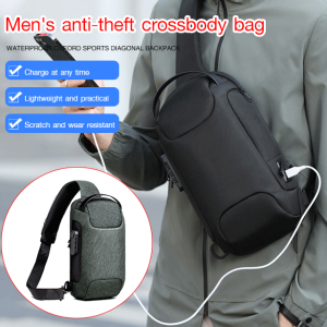 Multifunction Anti Theft USB Messenger Bag Mens One Shoulder Bag Lightweight Travel Sling Chest Bag Large Capacity Casual Waterproof Crossbody Bag