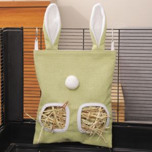 VIVAZ 2/3 Holes Hanging Hay Bag Canvas Large Capacity Small Animal Feeder Bag  Rabbit Ears Food Dispensers Bag Bunny Guinea Pigs