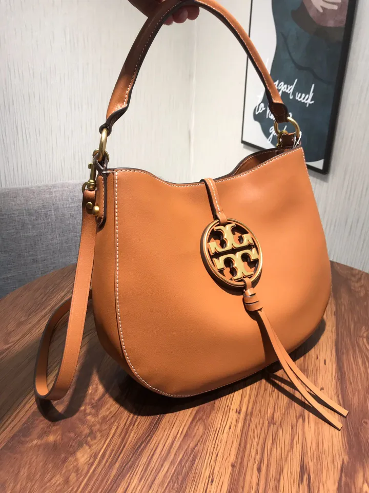 Tory Burch Taupe Brown Chain Embellished Carson Hobo Bag - Women's handbags