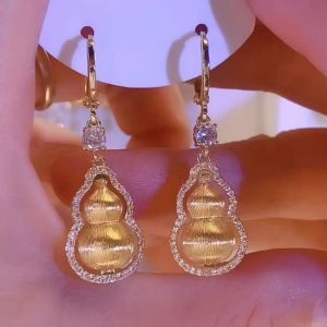 Fashionable Ring Gift 复古金色拉丝葫芦耳坠耳环女设计感新中式轻奢原创耳饰 新款潮
