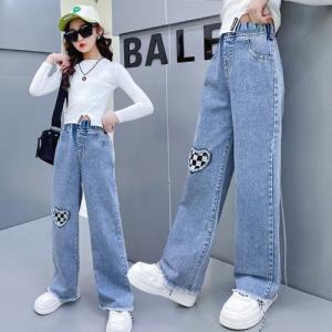 2025 New Jeans Pants Causal For Kids Teens 6-15 Yrs Girl Baggy Pants Girls Ultra-Soft & Breathable Wide Leg Pants for Kids Girls Korean Fashion High Waisted Elastic Waistline 130-160CM Pantalon Labahan-Friendly for PH Heat