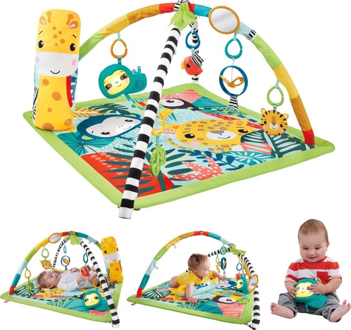 Fisher-Price Baby Playmat 3-in-1 Rainforest Sensory Gym with Music  Lights, Tummy Wedge Developmental Toys for Newborns Months
