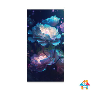 RUNABEE HIASAN DINDING DEKORATIF ABSTRAK WALL ART REALISTIK AESTHETIC FLOWER DARK BLUE PEONI KAYU