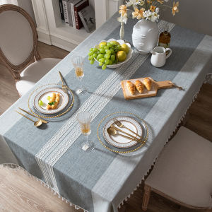 Cotton Linen Water Wave Jacquard Tablecloth Art Table Cloth Rectangular Household Tablecloth