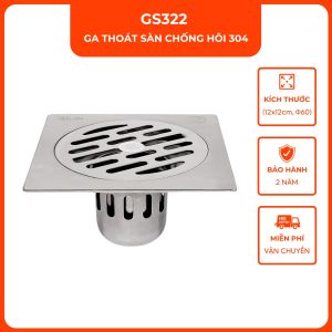 Ga thoát sàn chống hôi ngăn rác inox 304 dày VINA GS322 size 12x12cm phi 60