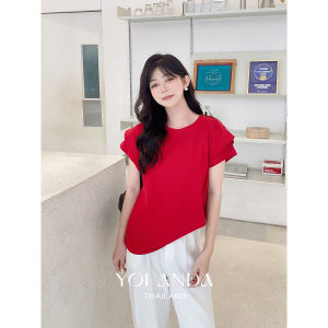 เสื้อยืด ด้านหลังผูกโบว์ เนื้อผ้าใส่สบาย เสื้อคอกลม เสื้อผู้หญิง แฟชั่น HJ3506