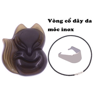 Mặt dây chuyền Hồ ly đá obsidian size XL kèm vòng cổ dây da đen mặt dây chuyền vòng cổ phong thủy đá thạch anh khói