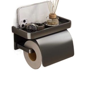PARKOUR Wall-mounted Toilet Paper Holder Baffle Design Punch-free 2-in-1 Paper Roll Rack Durable Waterproof Tissue Roll Hanger Home