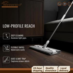 [Winnereco Flagship Mall] Floor Cleaning Mop with Telescopic Handle Rotating Flat Mop with Mop Pads & Scraper for Home Kitchen Tiles