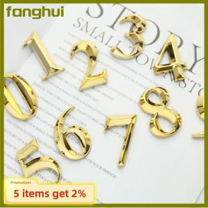 fanghui 1PC ความสูง5ซม.สติกเกอร์บ้านสีทองที่อยู่ป้ายประตูทองโมเดิร์นบ้านเลขที่