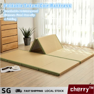 4-Folding Coconut Palm Floor Mat Single Mattress with Non-Slip Bottom - Back Pain Relief Compact and Comfortable