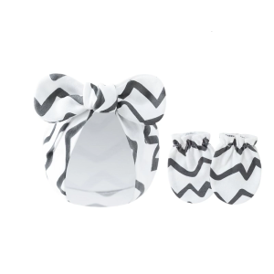 ชุดถุงมือและหมวกแต่งโบว์ป้องกันรอยขีดข่วนสำหรับเด็กทารกแรกเกิดใส่ได้ทั้งชายและหญิงทำจากผ้าฝ้ายเนื้อนุ่มพร้อมผ้าโพกศีรษะสำหรับอาบน้ำ