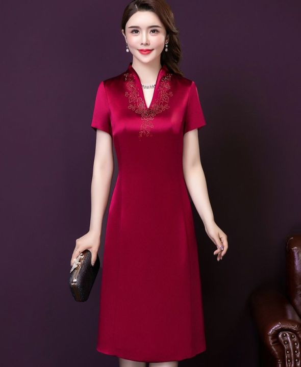 Đầm tafta đỏ dự tiệc sang trọng dáng chữ a KK166-31 | Thời trang công sở  K&K Fashion