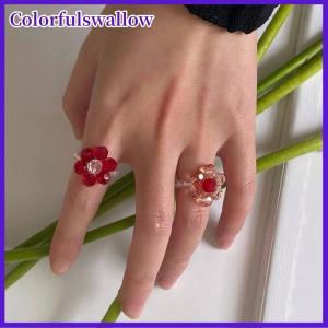 Colorfulswallow Cổ Điển Pha Lê Đính Cườm Hoa Đàn Hồi Nhẫn Hạt Gạo Handmade Dệt Hoa Nhẫn Cho Phụ Nữ Bohemian Đồ Trang Sức Cô Gái Bên Quà Tặng