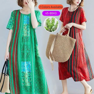 Floral Print Retro Artistic MidLength Dress for MiddleAged Women in Ice Silk Fabric