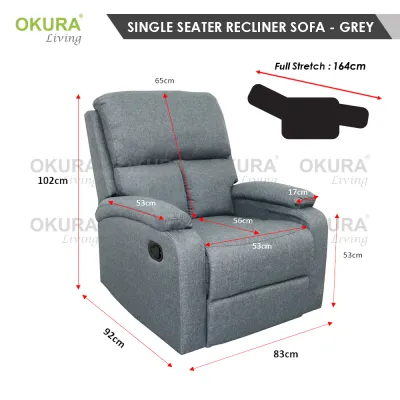 OKURA Single Seater Recliner Sofa Leisure Chair Modern Sofa Lazy Chair Kerusi Recliner Grey Brown Furniture