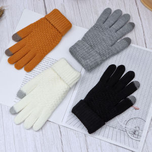 Women Winter Touch Screen Gloves Warm Stretch Knit Mittens Full Adult Thick Solid Color Gloves