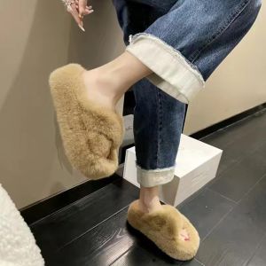 Free Shipping New WomenS Furry Slippers Fashionable Autumn And Winter Cotton Slippers WomenS Outdoor And Indoor Warm Non-Slip Cotton Slippers Fleece-Lined Slippers
