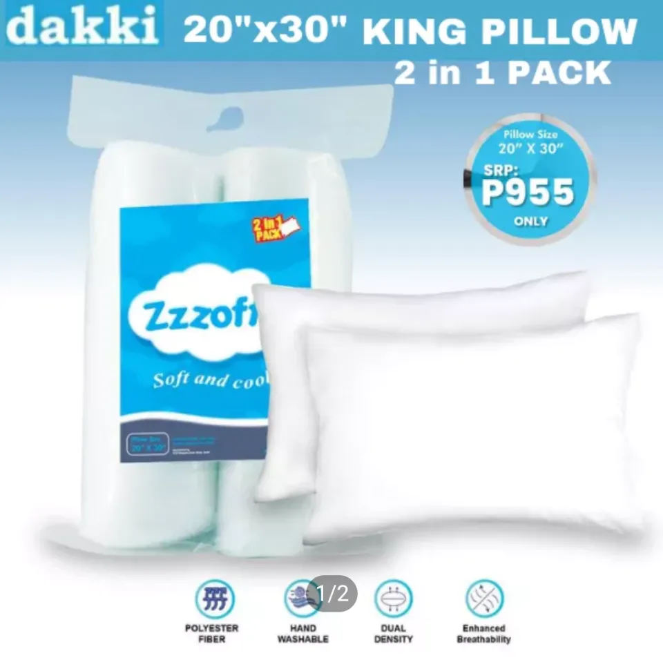 DAKKI ZOFTY King Size Pillow 2 in 1 Pack 20 x30 Reg.price 955 Lazada PH