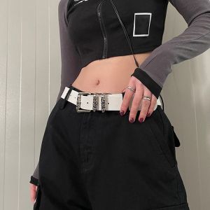 YAOO อินส์ ปรับได้ปรับได้ พังก์สไตล์ ตกแต่งชุดเดรส ด้านกว้าง สไตล์ Y2K เหมาะกับการแต่งตัวทุกสไตล์ การตกแต่งกางเกง หัวเข็มขัดรูปดอกไม้ เข็มขัดรัดเอวหัวเข็มขัดโลหะ เข็มขัดเอวผู้ชาย เข็มขัดคาดเอวเกาหลี เข็มขัดเอวผู้หญิง