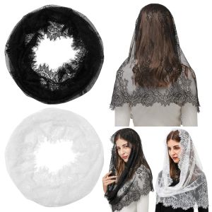 GLASSES VIEW Vintage Lace Veil Inspired Infinity Shape Traditional Hollowed Out Veil Spanish Style Breathable Lace shawl