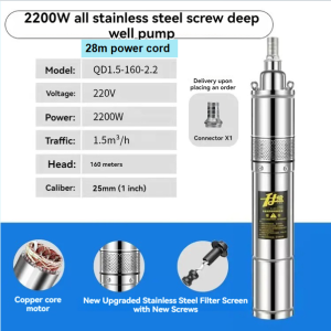220W High-Performance Stainless Steel Deep Well Pump with Copper Core Motor and Filter Screen