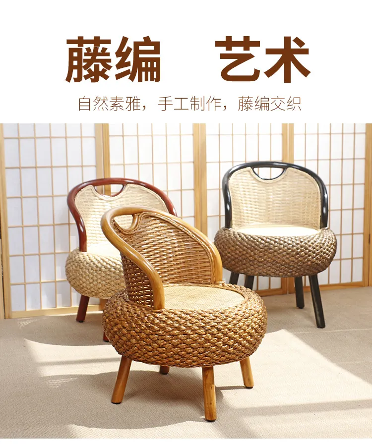 Rattan Woven Adult Woven Rattan Chair Armchair Household Living Room Balcony Tatami Low Seat Chair Tea Table and Chair Chair Lazada PH