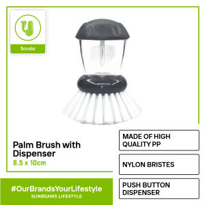 SCRUBZ Premium Palm Brush with Soap Dispenser Easy Grip Handle Heavy Duty Cleaning Essentials 5x5x10cm