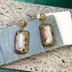 Handmade Baroque Freshwater Pearl Dangle Earrings Stick Long Shape Clay Tourmaline Rhinestone Crystal Jewelry for Women Party H260610