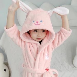 Sacesr Kids Cartoon Hooded Bathrobe Coral Fleece Loungewear Boys & Girls Pajamas 3M8Q4