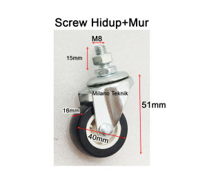 Roda PVC 1.5 inch Screw Hidup /Rem +Mur CASTER Taiwan Troli Nylon/pcs