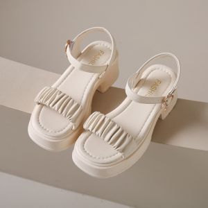[Free Shipping] WomenS Sandals Height-Increasing Beach Sandals Summer Style New Thick-Soled Design 2026 Fashionable For Petite Women Suitable For Outdoor Wear One-Strap Style