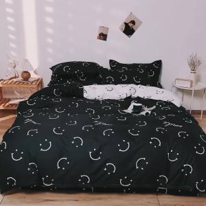 Black and White Striped Style Double Bed Four-Piece Set Internet Celebrity Sesame Street Single Student Dormitory Bed Sheet Quilt Cover Three-Piece Set LZD